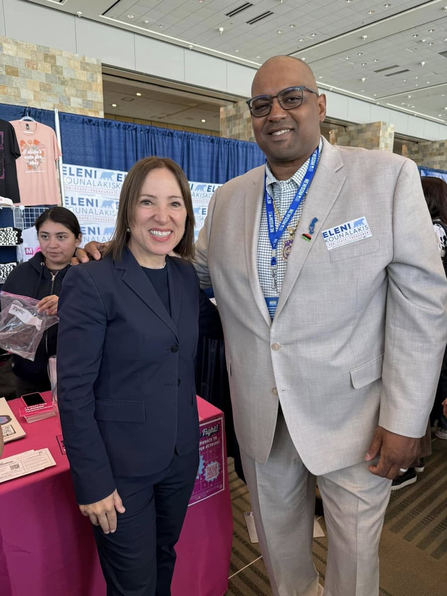 Cedric with California Lieutenant Governor Eleni Kounalakis at Democratic convention